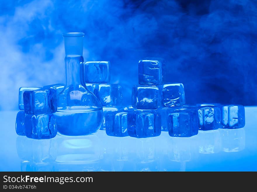 Laboratory glass. Glassware on the blue background.