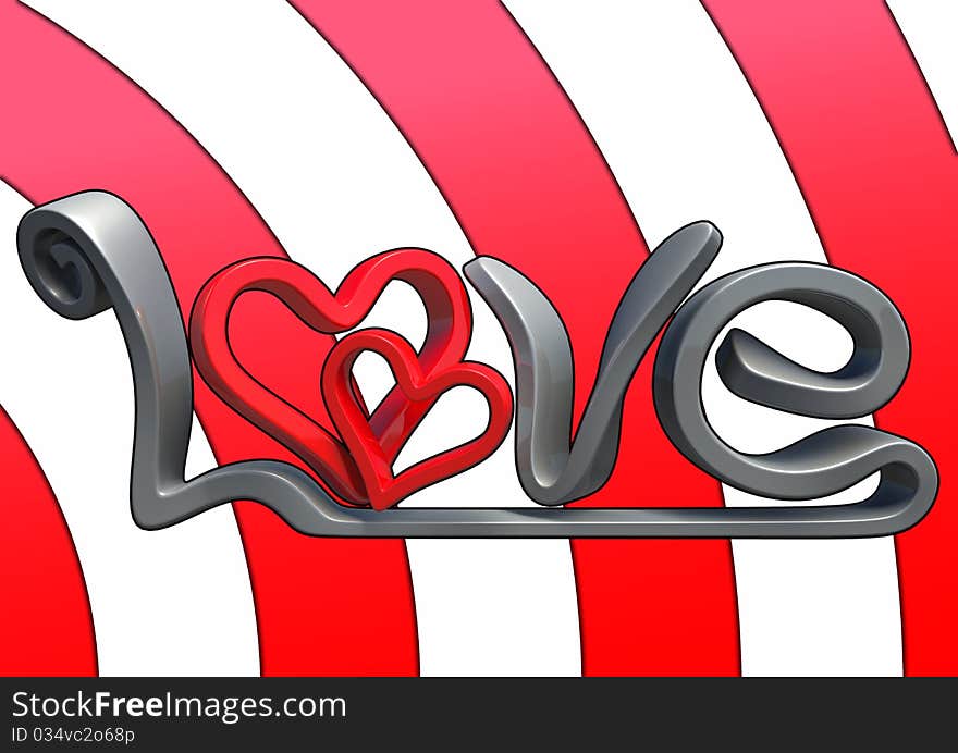 Text saying love in 3D, with background. Text saying love in 3D, with background.