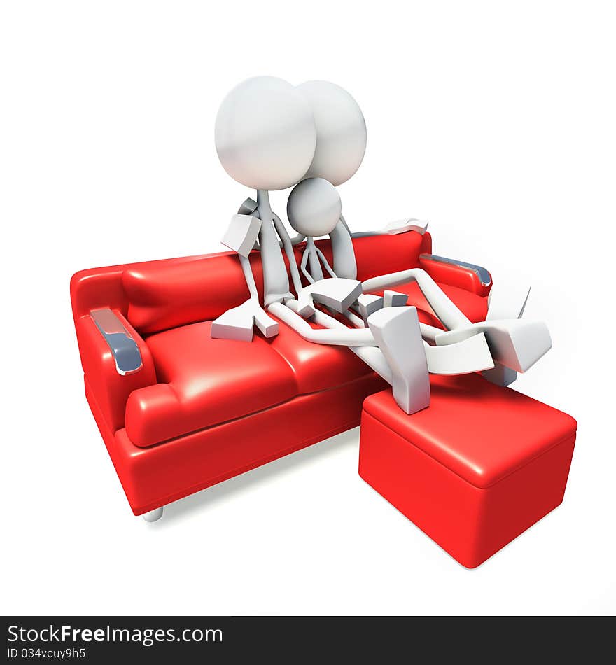 3D Family Watching Television From Sofa