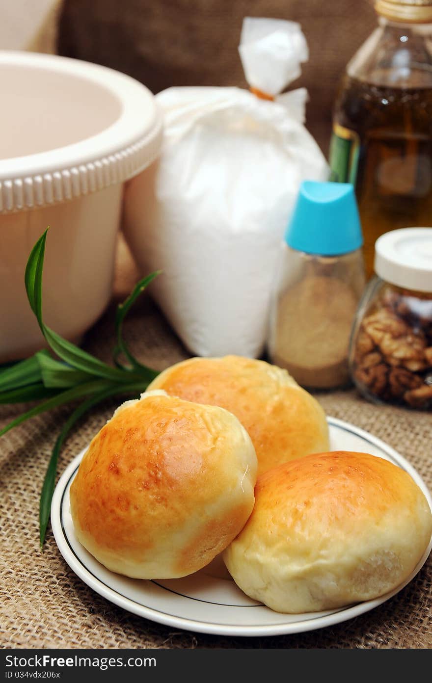 Close Up of a stack of freshly baked homemade buns. Close Up of a stack of freshly baked homemade buns.