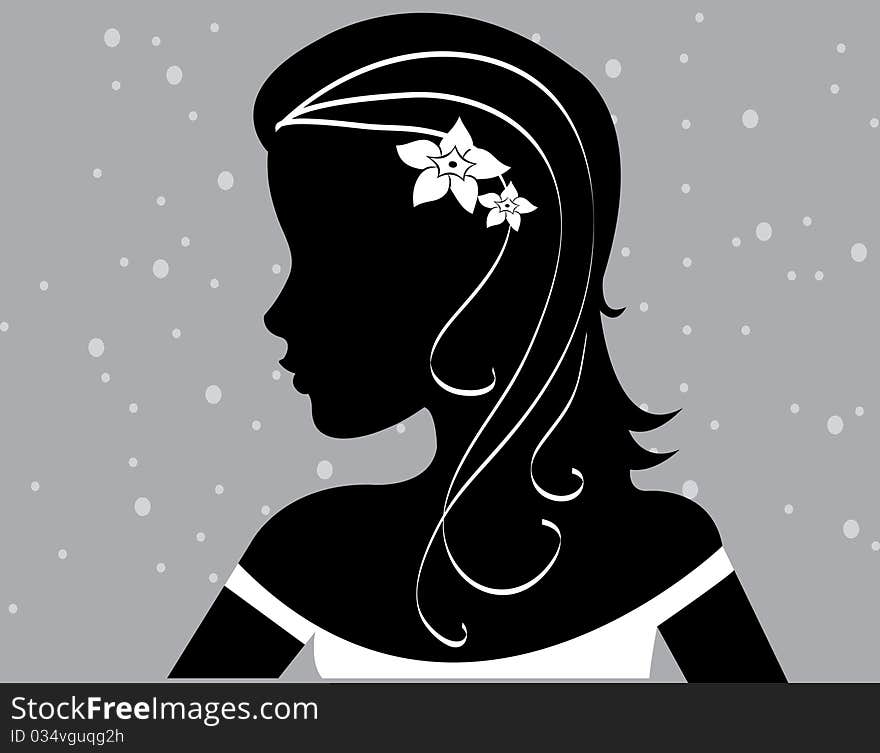 Abstract women illustration grey black snow flower hair face