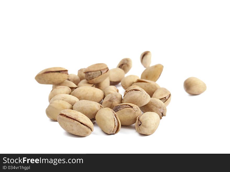 Pistachios on a white background