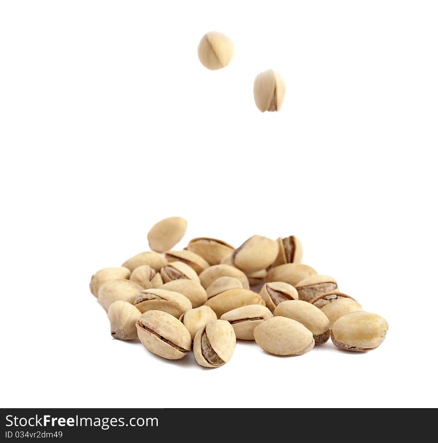 Pistachios on a white background