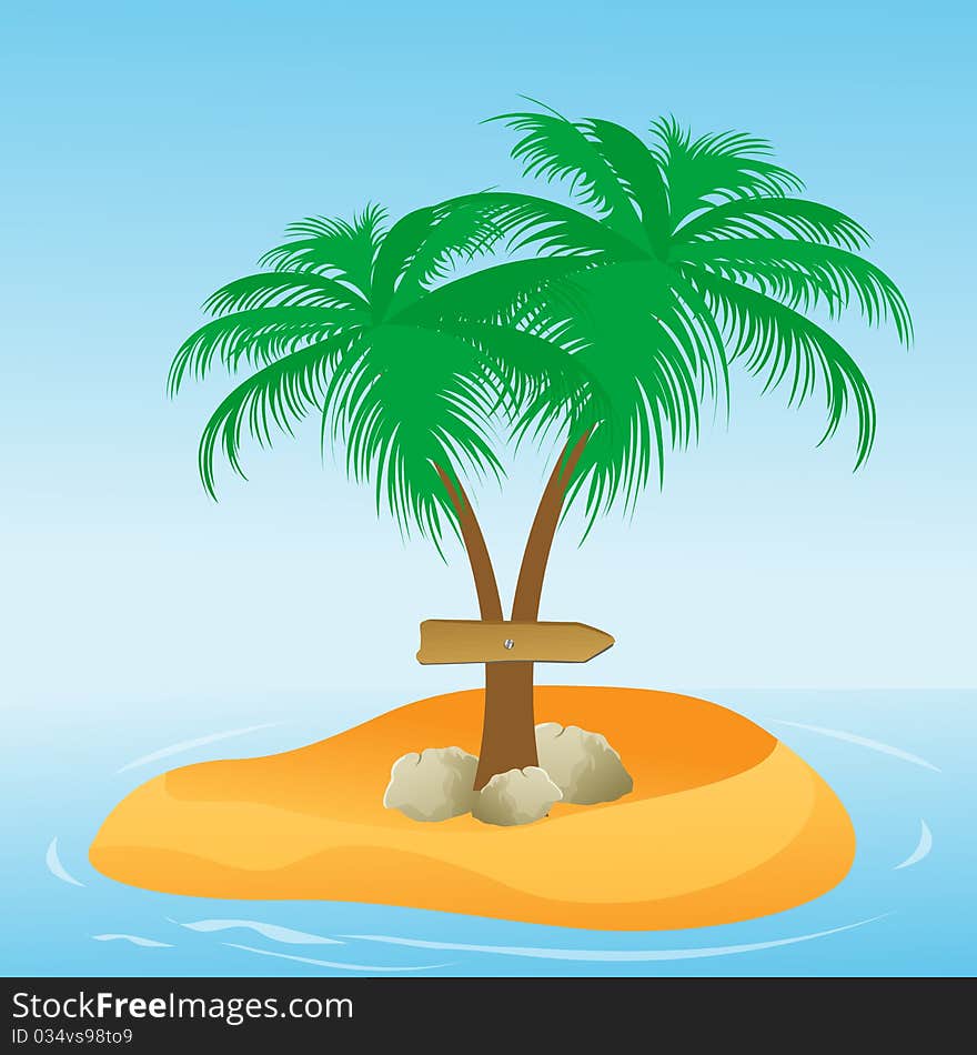 Illustration of coconut tree with direction board on natural background