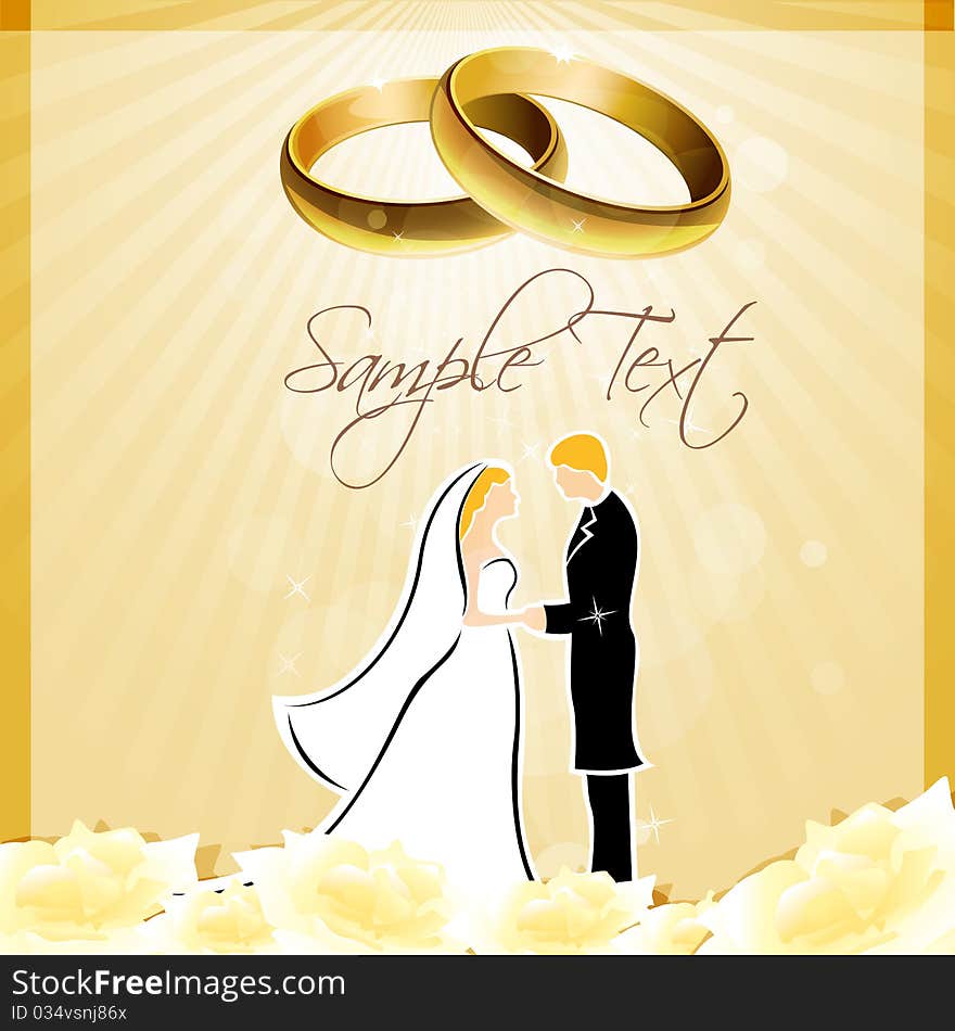 Illustration of engagement card with ring and couples