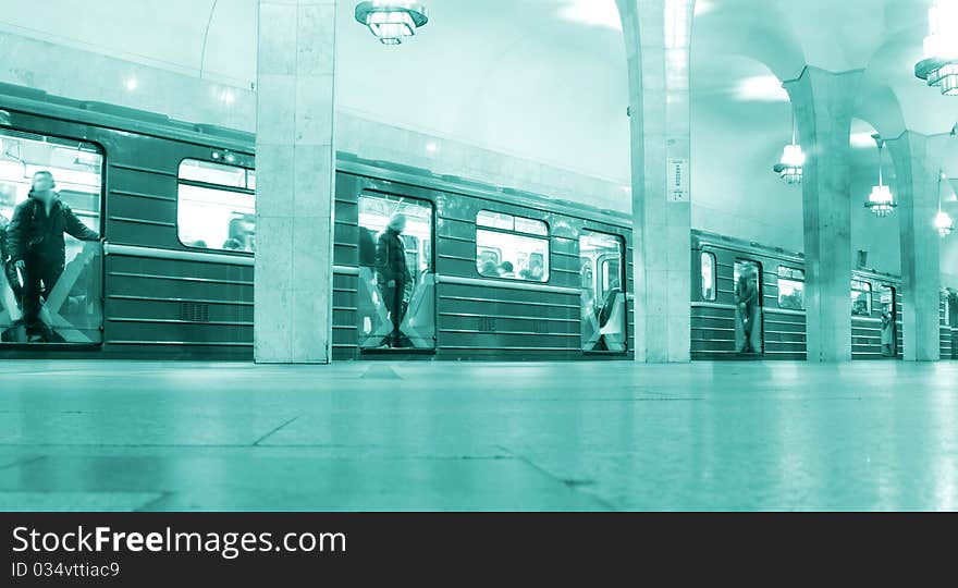 Opened doors train on a station of metro. Opened doors train on a station of metro