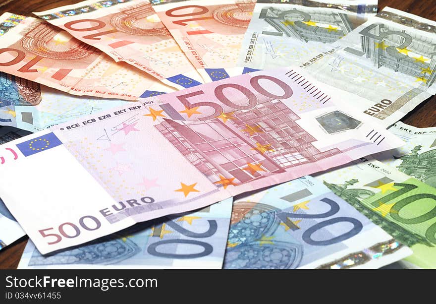 Close-up of Euro banknotes