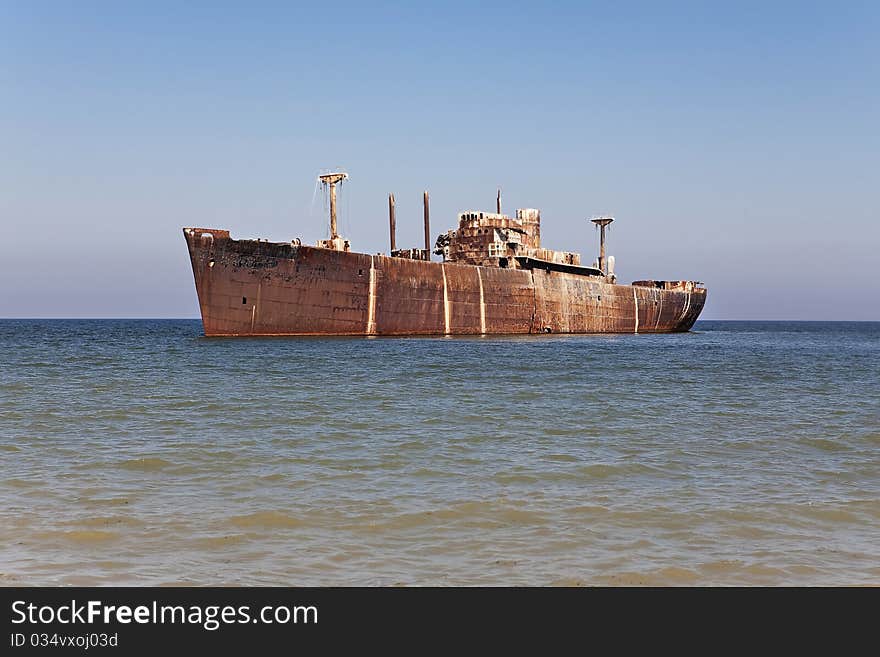 Rusty old ship on the sea