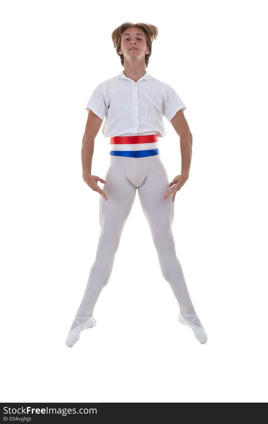 Ballet man jumping on a white background