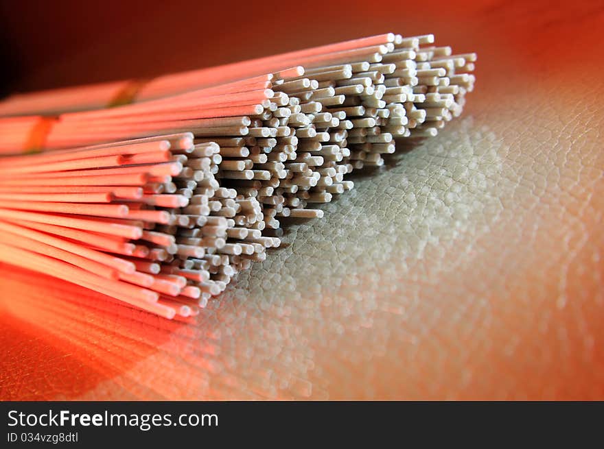 Noodles lying on glass table