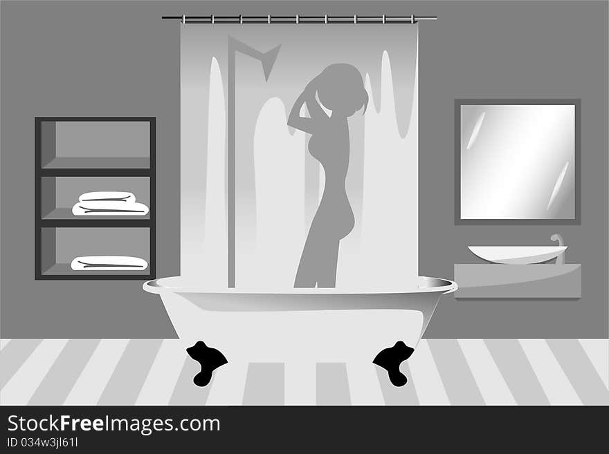 A woman is taking a shower in the bathroom