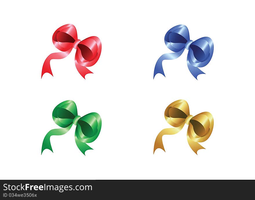 Four glossy bows in various colors