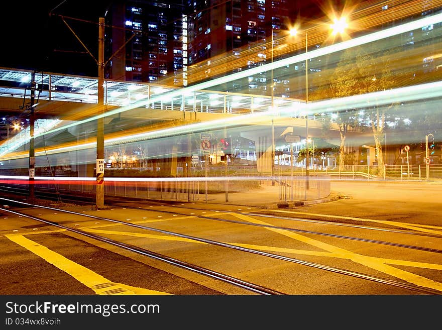 Traffic though downtown of Hong Kong.