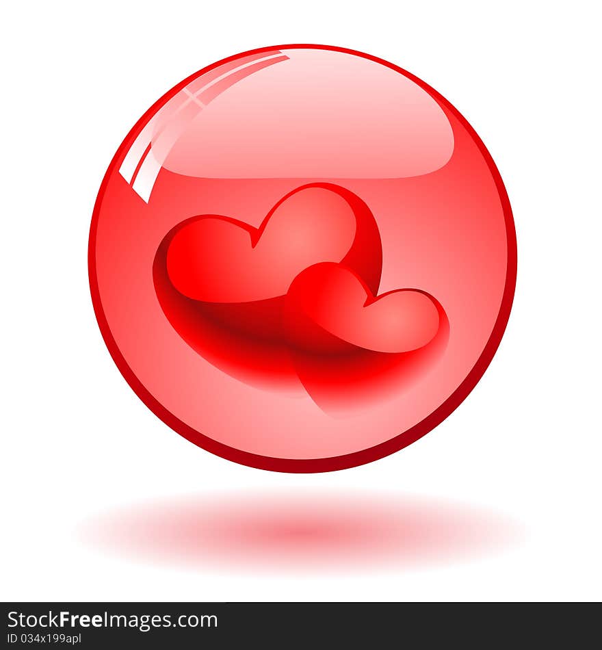 Two red heart inside the ball on a white background.