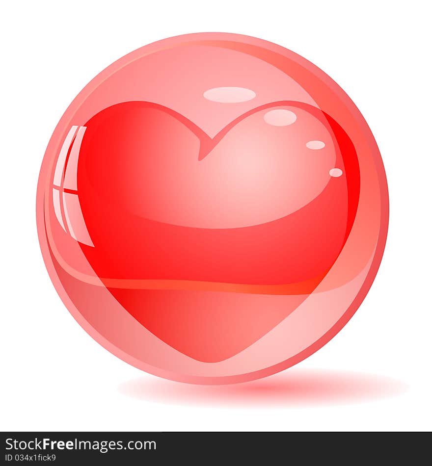 Red heart inside the ball on a white background.