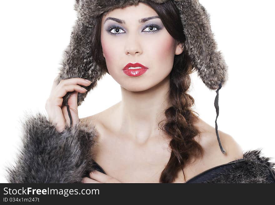 Beautiful woman in a fur coat