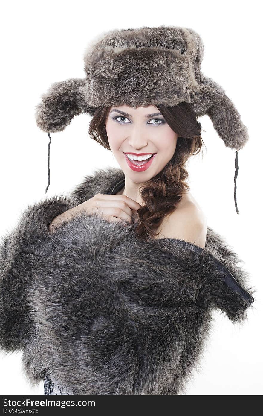 Beautiful woman in a fur coat