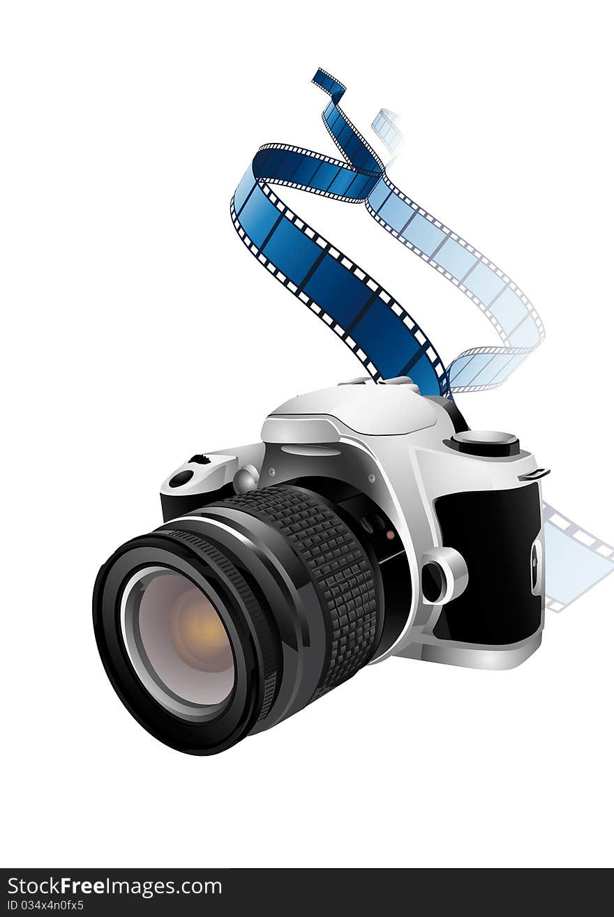 Cameras and a film on a white background. Cameras and a film on a white background