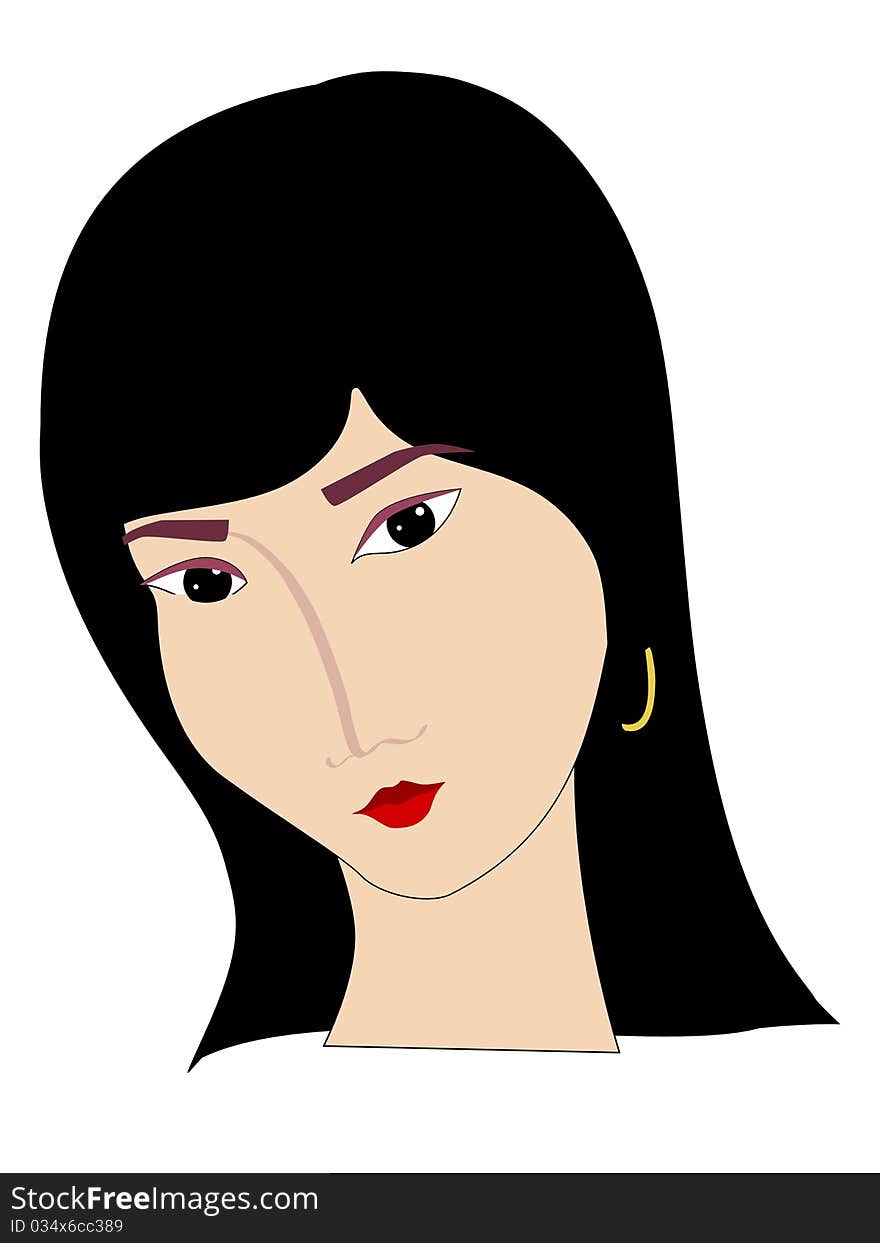 Colored illustration of Asian girl