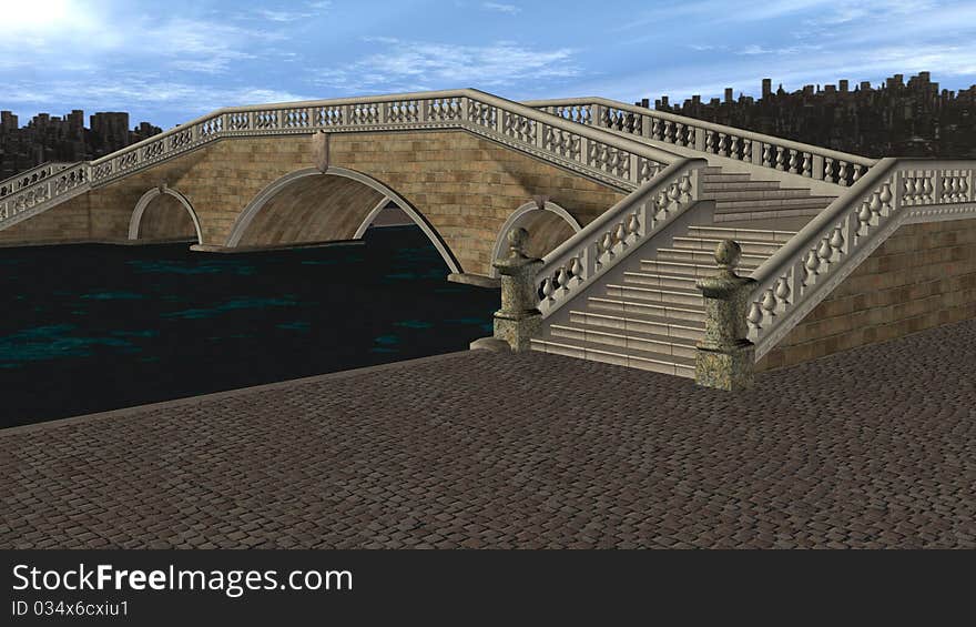 3D Render Bridge over Canal