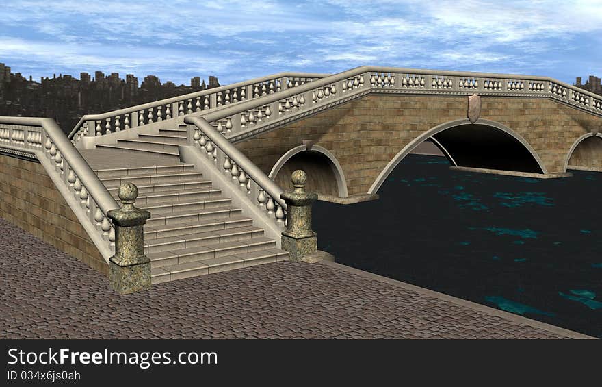 3D Render Bridge over Canal