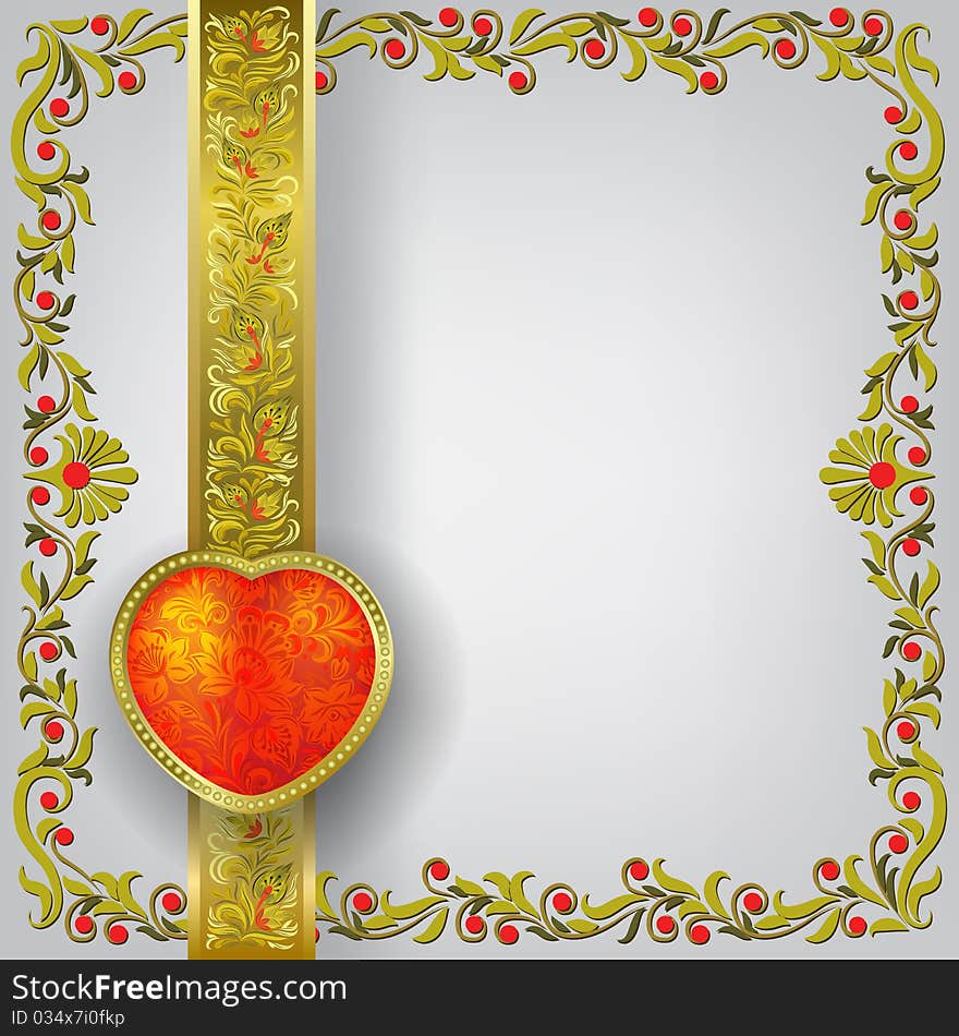 Valentines greeting with red heart on white floral background