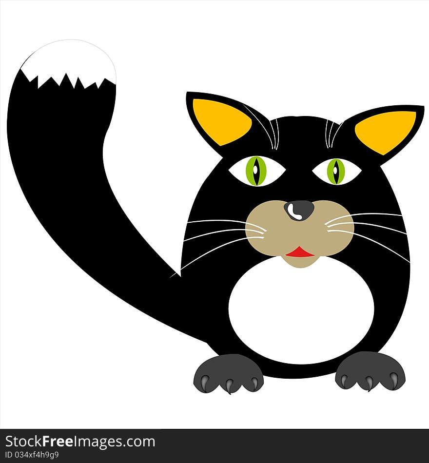 Drawing of the black cat on white background. Drawing of the black cat on white background