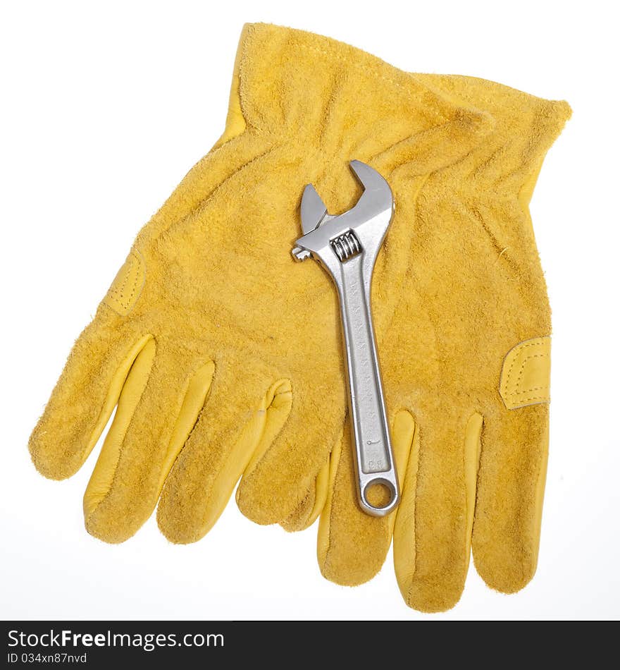 Yellow glove isolated on the white