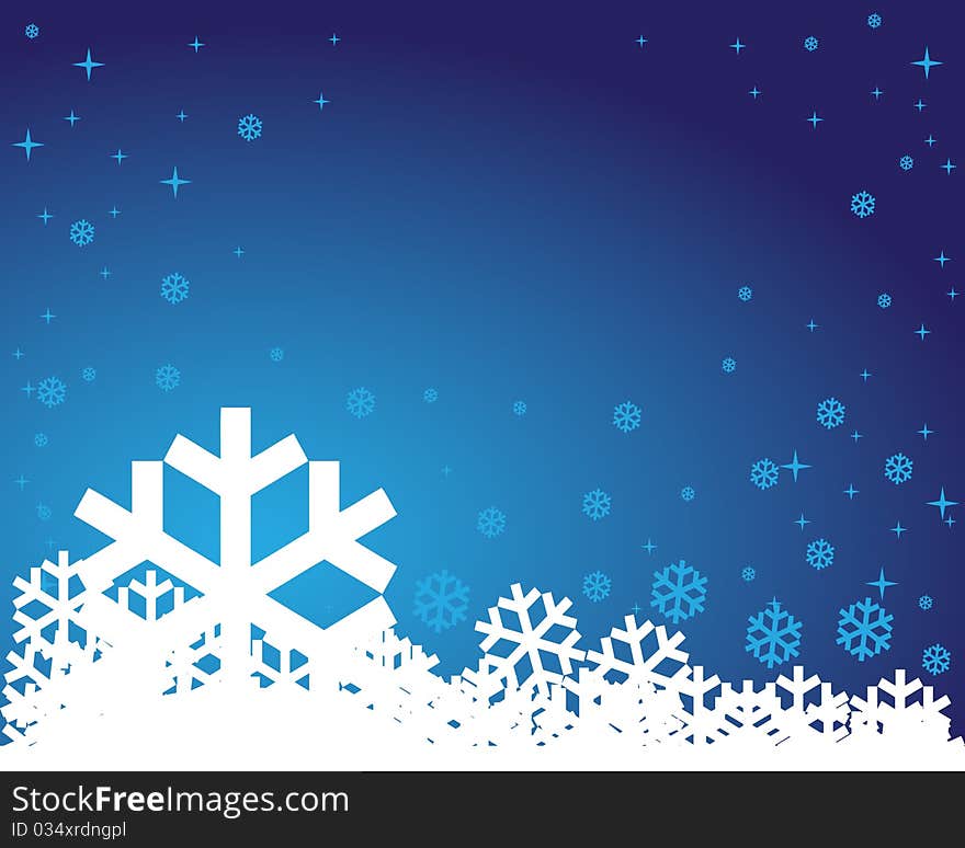 Winter background with snowflakes on the blue background