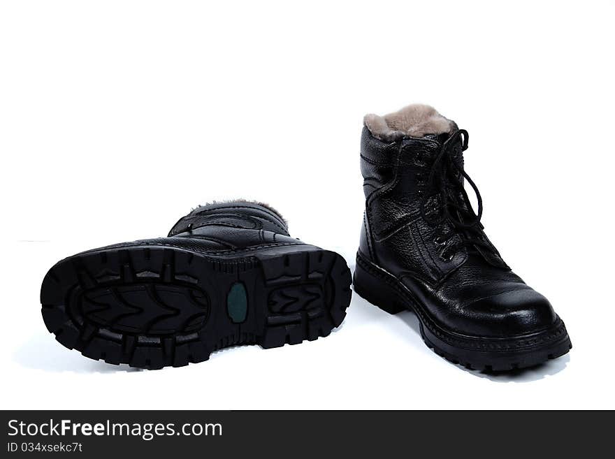 Black man's boots, on the white background, isolated