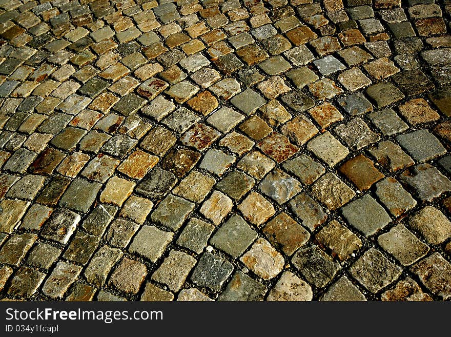 Pavement consisting of granit blocks on a walkway near downtown Berne, Switzerland.