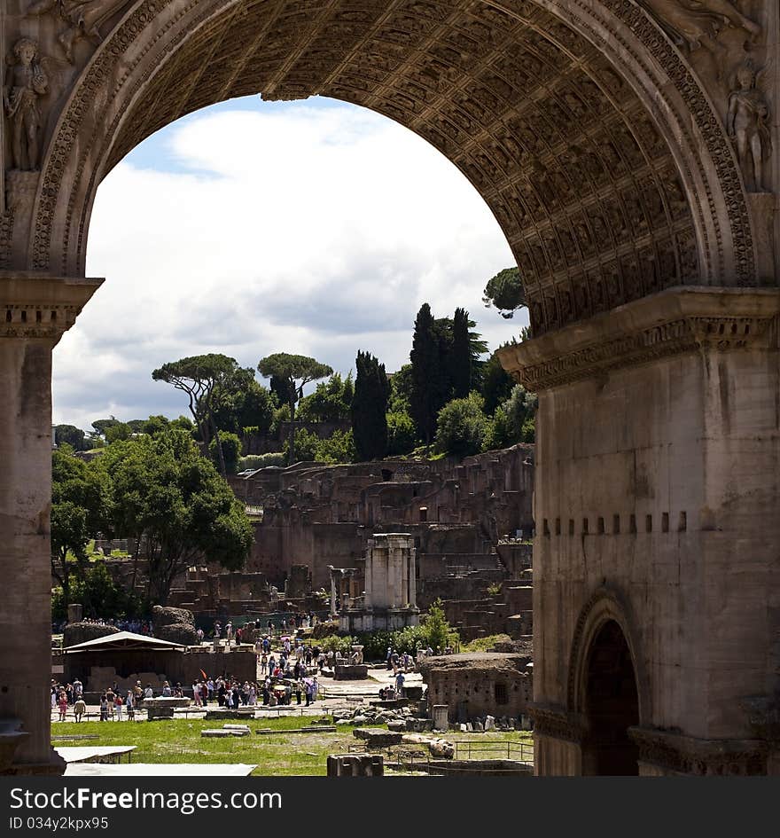 The ancient arch of Septimius Severus (Arcus Severi) from forum romanum in rome. The ancient arch of Septimius Severus (Arcus Severi) from forum romanum in rome.