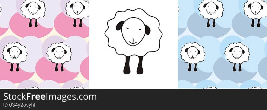 Sheep and sheep seamless pattern illustration set of two colors backgrounds cartoon style