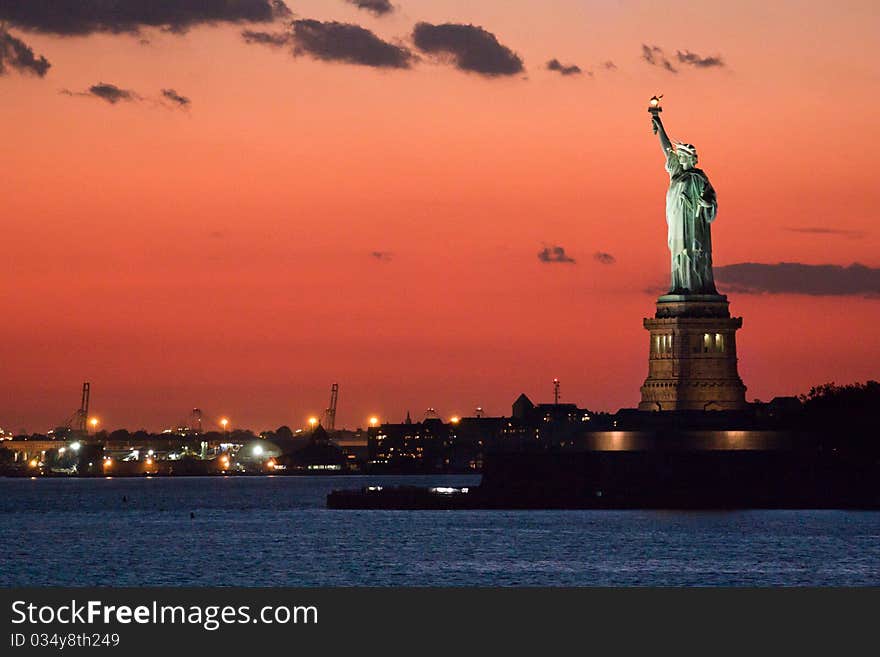 Statue of liberty at dusk