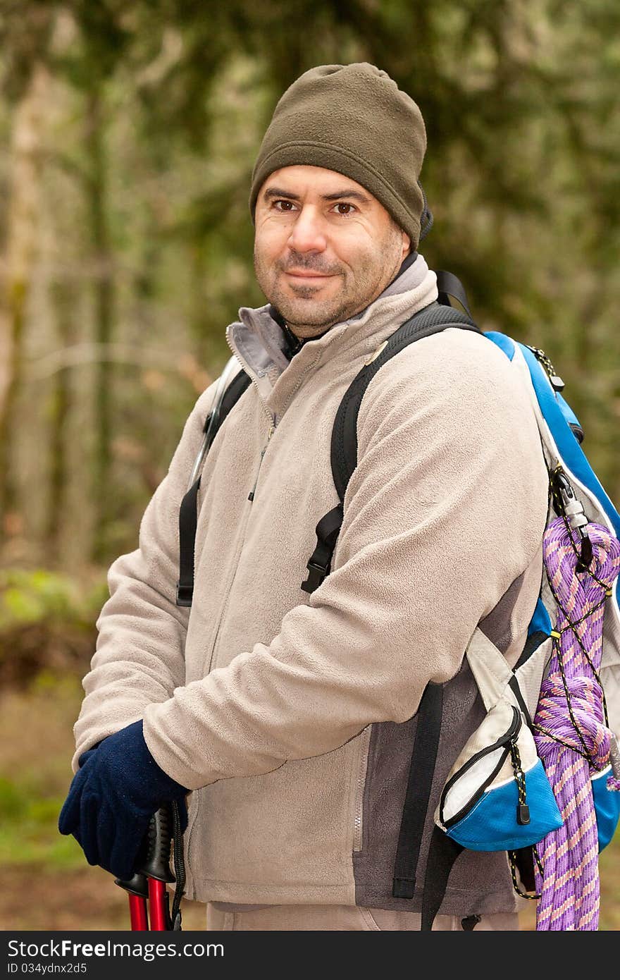 Hiker looking on front of him