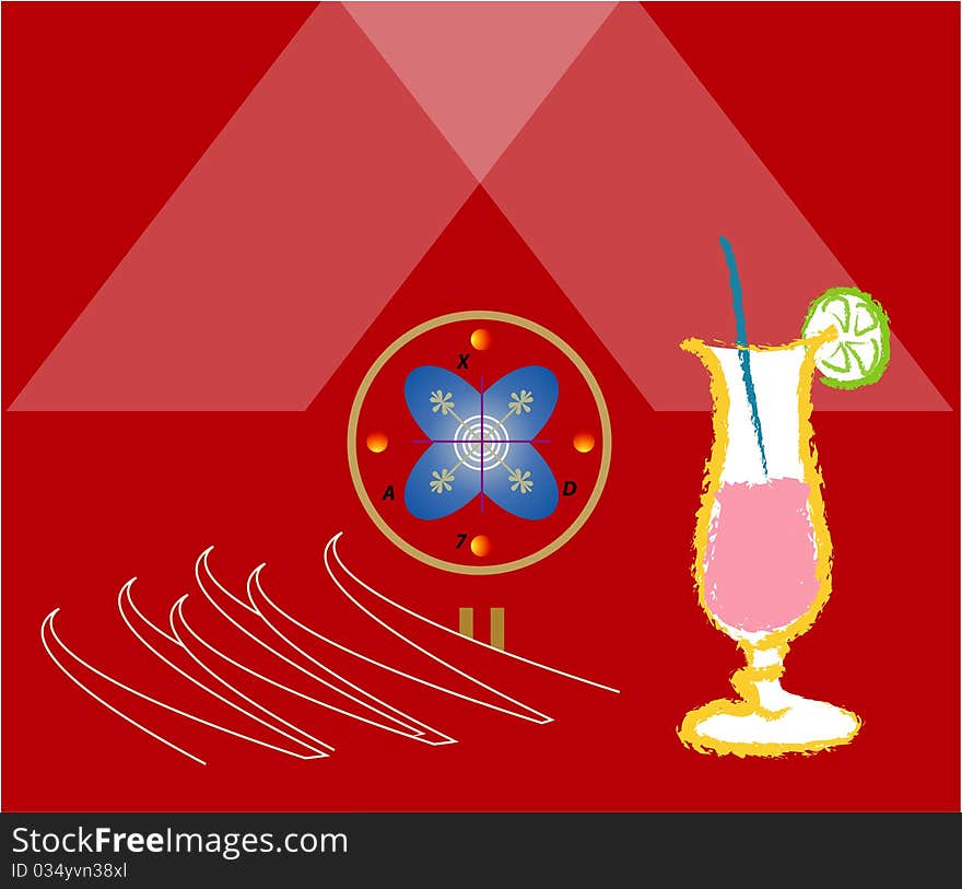 Illustration of tropical cocktail and background