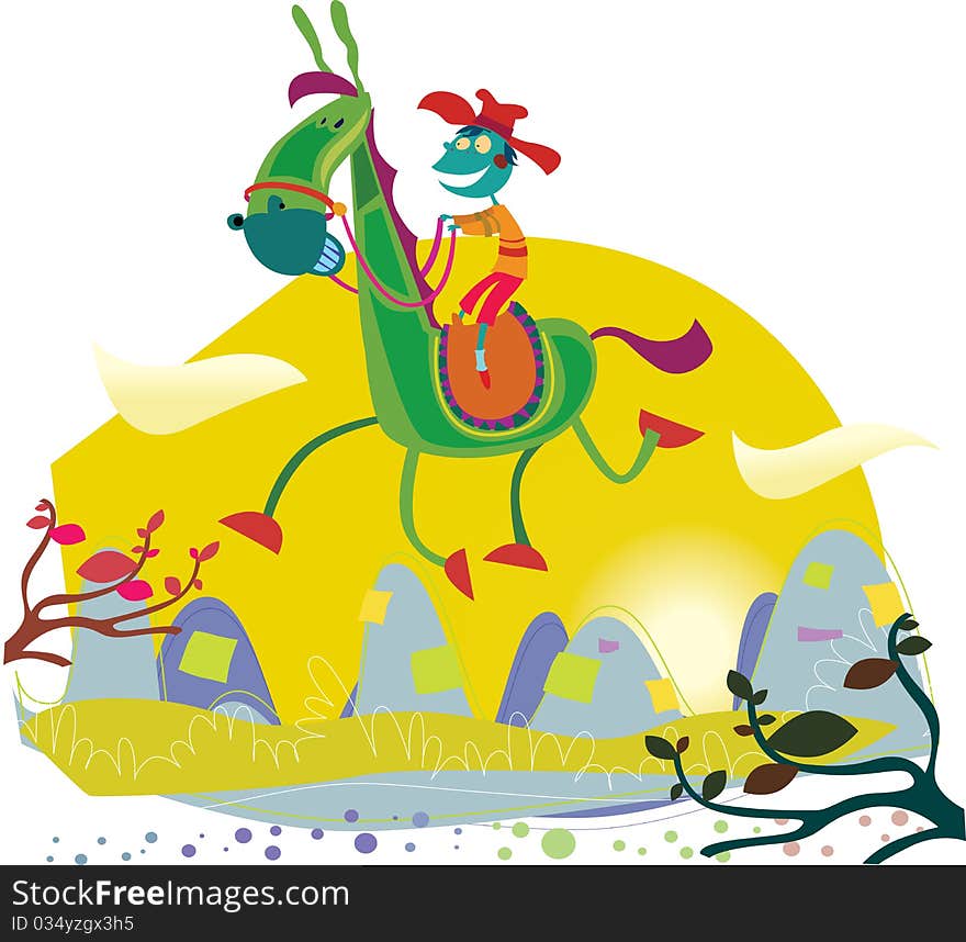 Illustration of a boy riding his horse. Illustration of a boy riding his horse