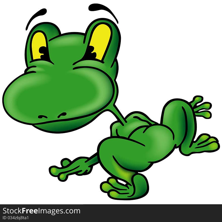 Frog from the Back - colored cartoon illustration,