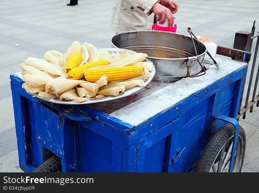 Corns on peddler car in Turkey. Corns on peddler car in Turkey