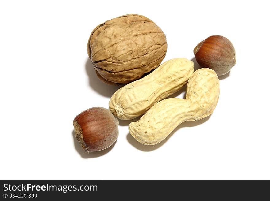 Nuts, walnut and peanuts