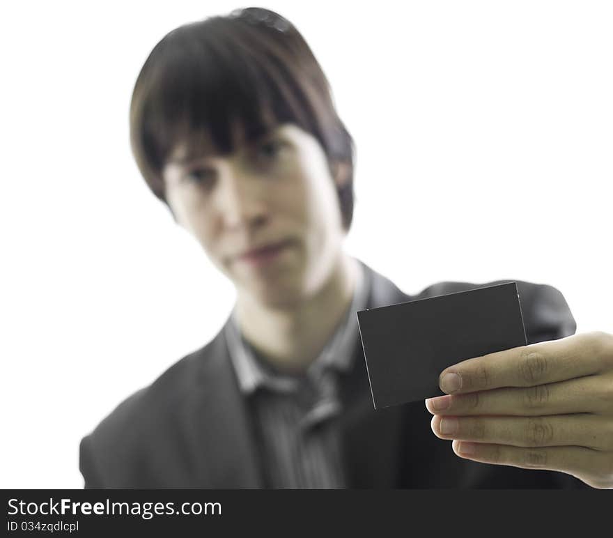 Young Businessman Holding A Business Card