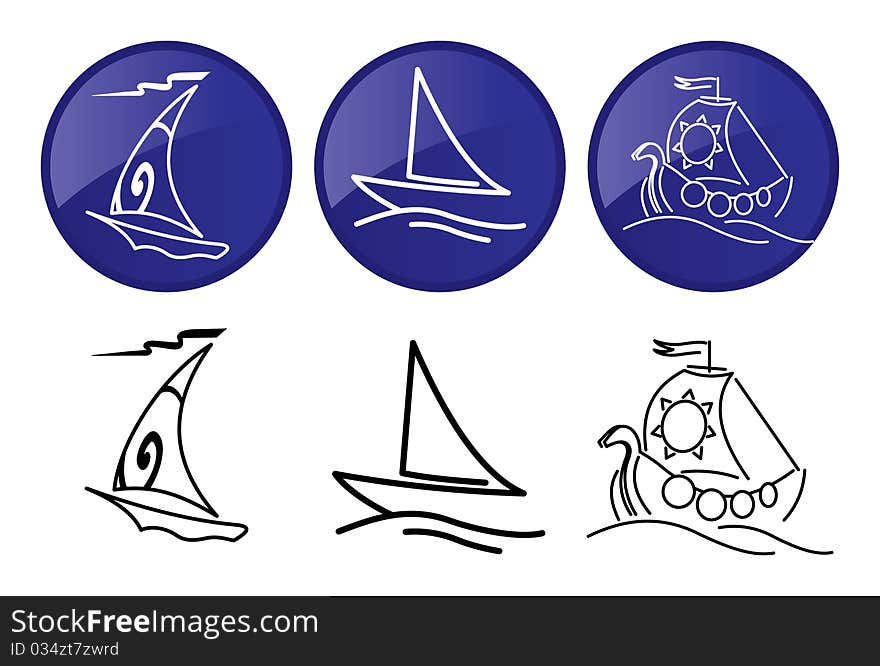 Sailing ships. Vector graphics icons set.