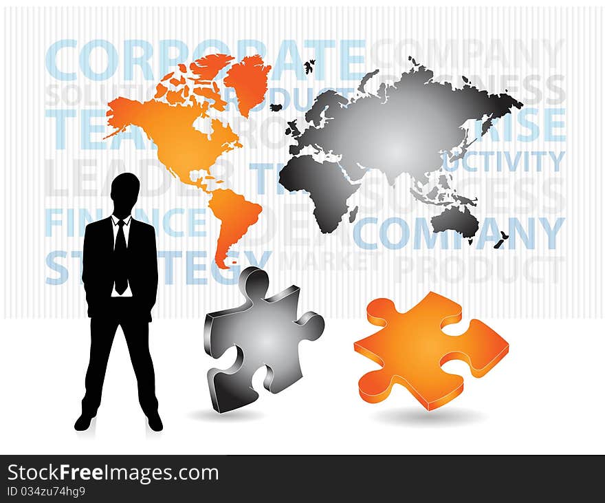 Business concept design with businessman and world map