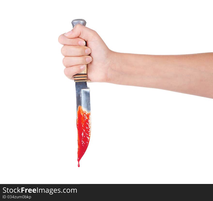 Bloody Knife In A Female Hand, Isolated