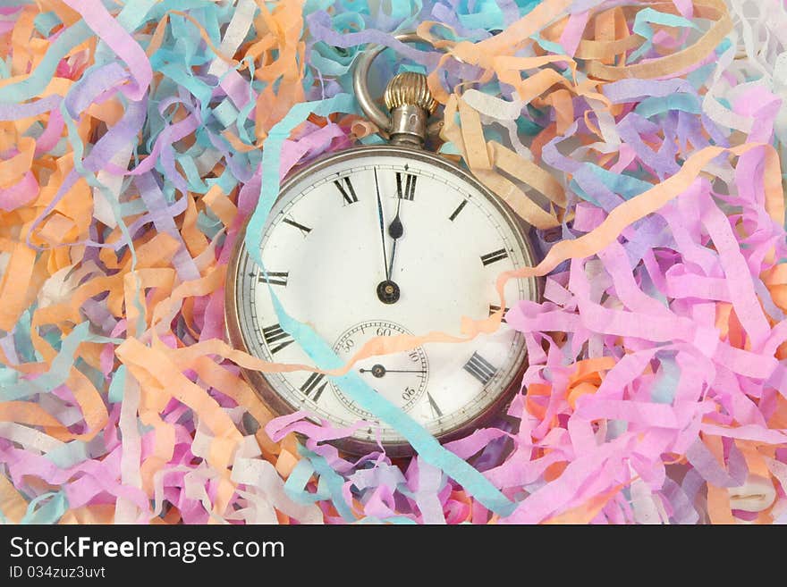 Pocket watch with party streamers