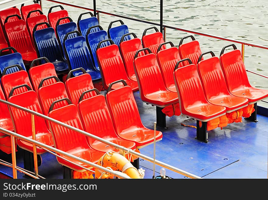 Rows Of Seats On A  Sight-Seeing ferry. Rows Of Seats On A  Sight-Seeing ferry