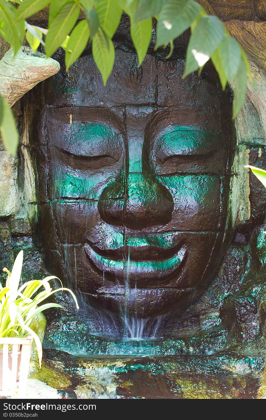 Waterfall on the cement wall.