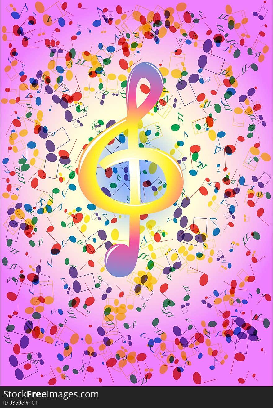 On a colorful background is a treble clef