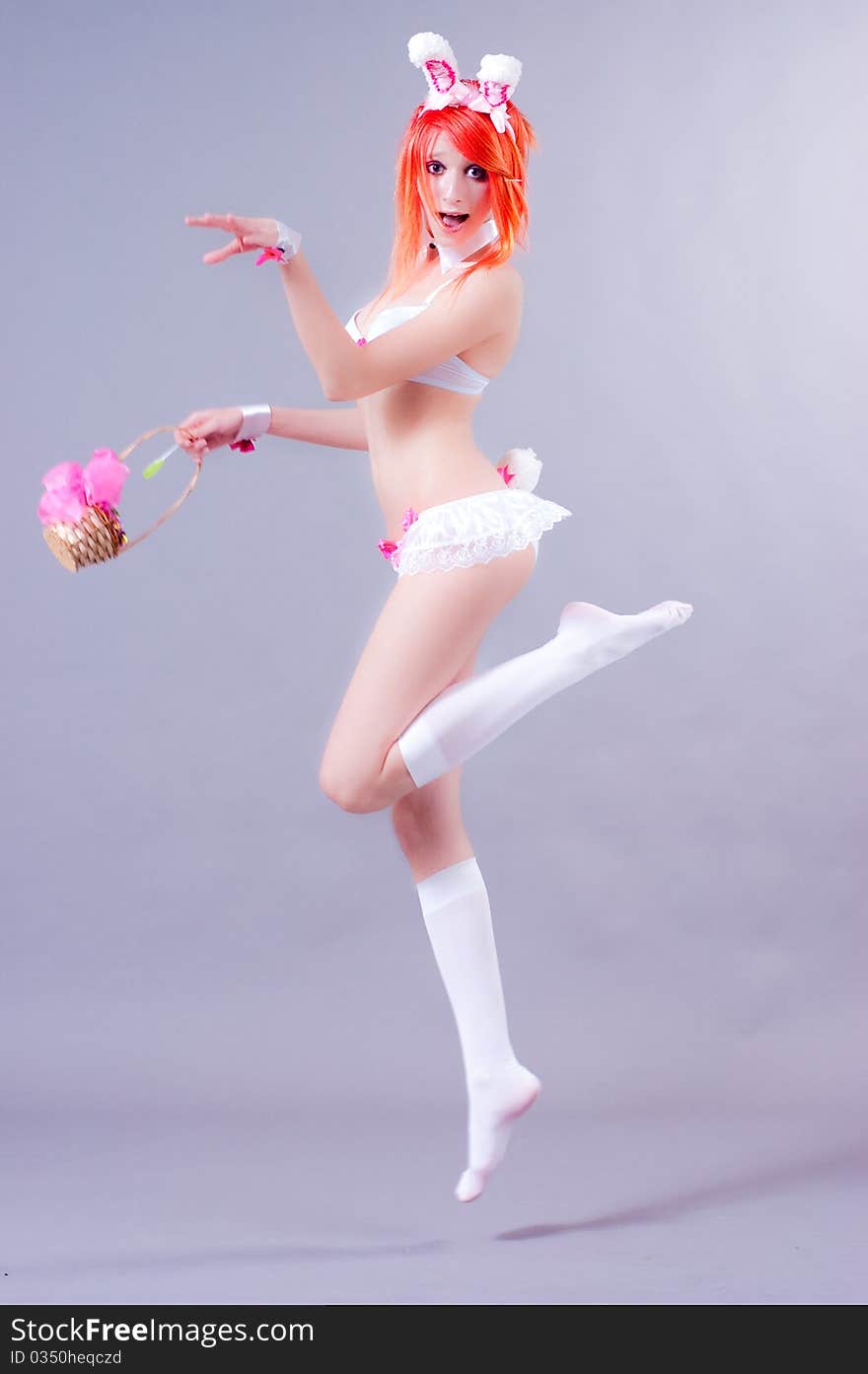 Woman In Underwear With Bunny Ears