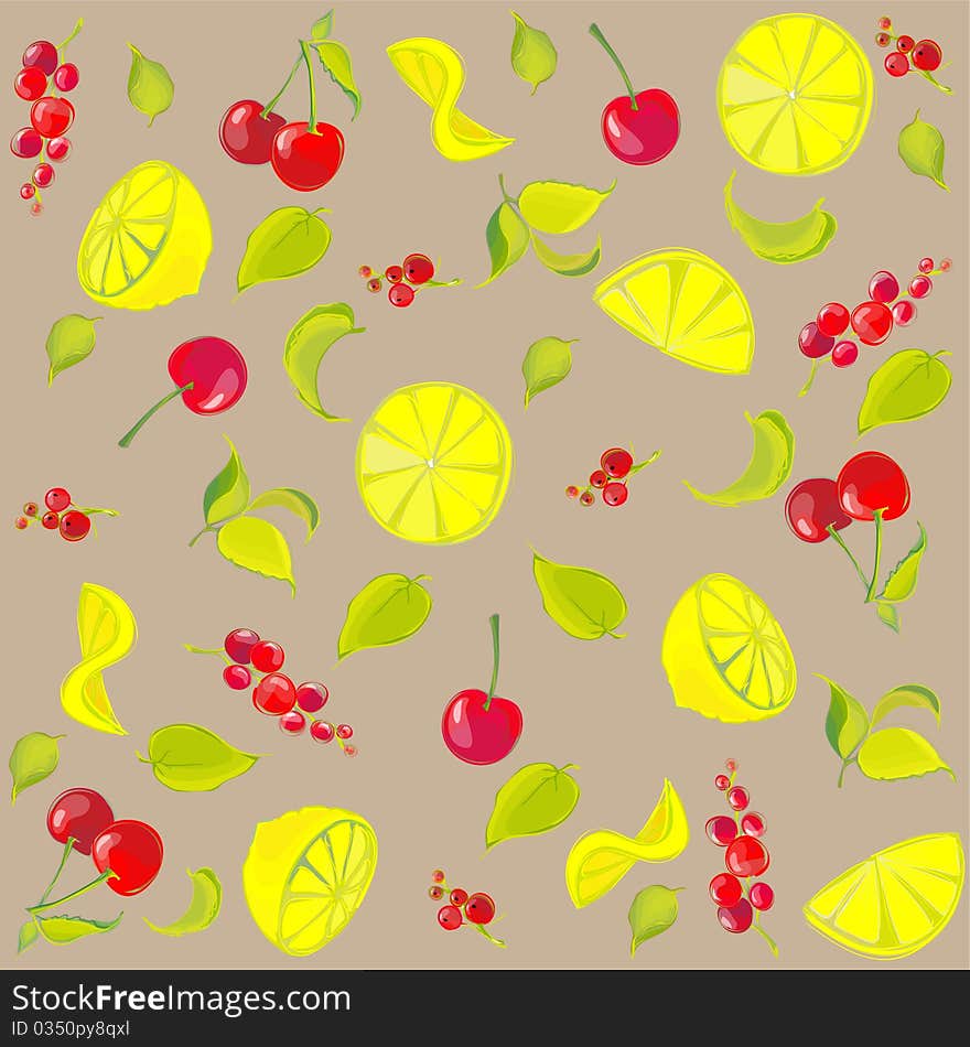 Seamless background with the image of beautiful fruit. Illustration.